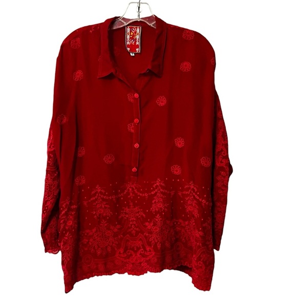 Johnny Was Antik Lace Collared Long Sleeve Blouse Red embroidered fairy whimsy M - Picture 4 of 16